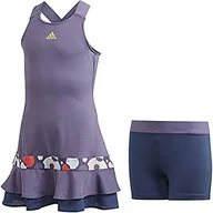 Sukienki - adidas dziewczęca sukienka z falbanką G Tech Purple/Shock Yellow 910Y - miniaturka - grafika 1