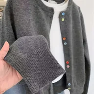 Swetry damskie - TEMU Damski Szary Kardigan Sweter - Miękki Blazer z Okrągłym Dekoltem i Guzikami, Całoroczna Casualowa i Formalna Odzież, Wszechstronny Szary Sweter - miniaturka - grafika 1