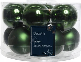 Kaemingk Zestaw 12 szklanych bombek choinkowych 5cm Zielone błyszczące matowe - Bombki - miniaturka - grafika 1