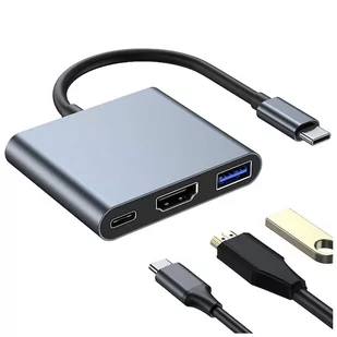 Adapter przejściówka HUB 3w1 USB-C na HDMI USB-A USB-C 4K 60Hz Alogy szary - Kable - miniaturka - grafika 1
