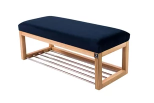 Ławka na buty LPG-4 160cm EMRAWOOD drewno lite kolor naturalny siedzisko gładkie kolor granatowy - Ławki do przedpokoju - miniaturka - grafika 1