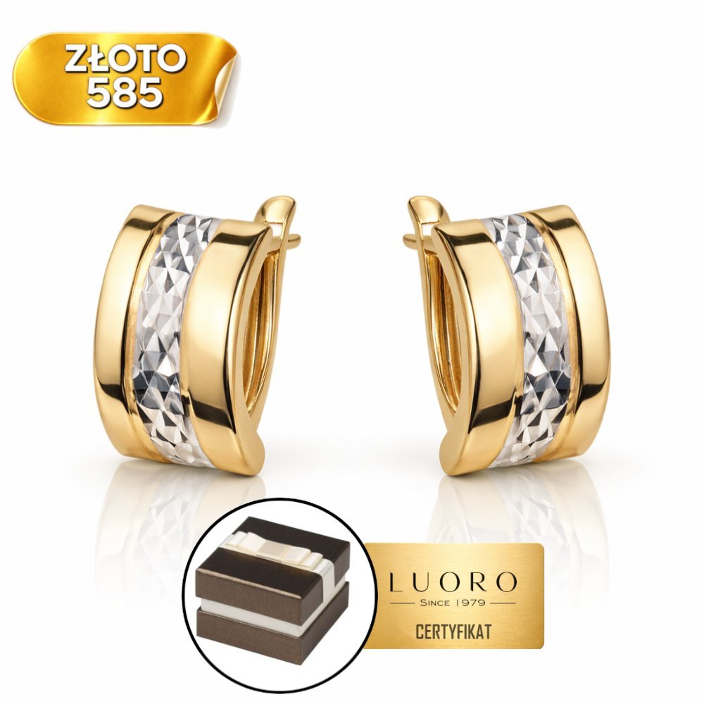 KOLCZYKI ZŁOTE 585 14K PROSTOKĄT DIAMENTOWANE ANGIELSKIE ZAPIĘCIE 1,3 CM