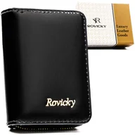 Portfele - Czarny portfel damski skórzany lakierowany ROVICKY rfid mały na zatrzask i suwak pionowy elegancki - miniaturka - grafika 1