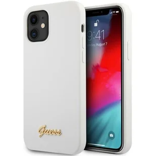 Guess GUHCP12SLSLMGWH iPhone 12 mini 5,4" biały/white hardcase Metal Logo Script GUE001062 - Etui i futerały do telefonów - miniaturka - grafika 1