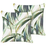 Poduszki ogrodowe - 2 poduszki ogrodowe wzór w liście 45 x 45 cm zielone z białym CALDERINA - miniaturka - grafika 1