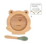 Zestawy naczyń dla dzieci - Drewniana miseczka z przyssawką i łyżeczką w zestawie do karmienia metodą BLW ECO-friendly - Żabka - miniaturka - grafika 1