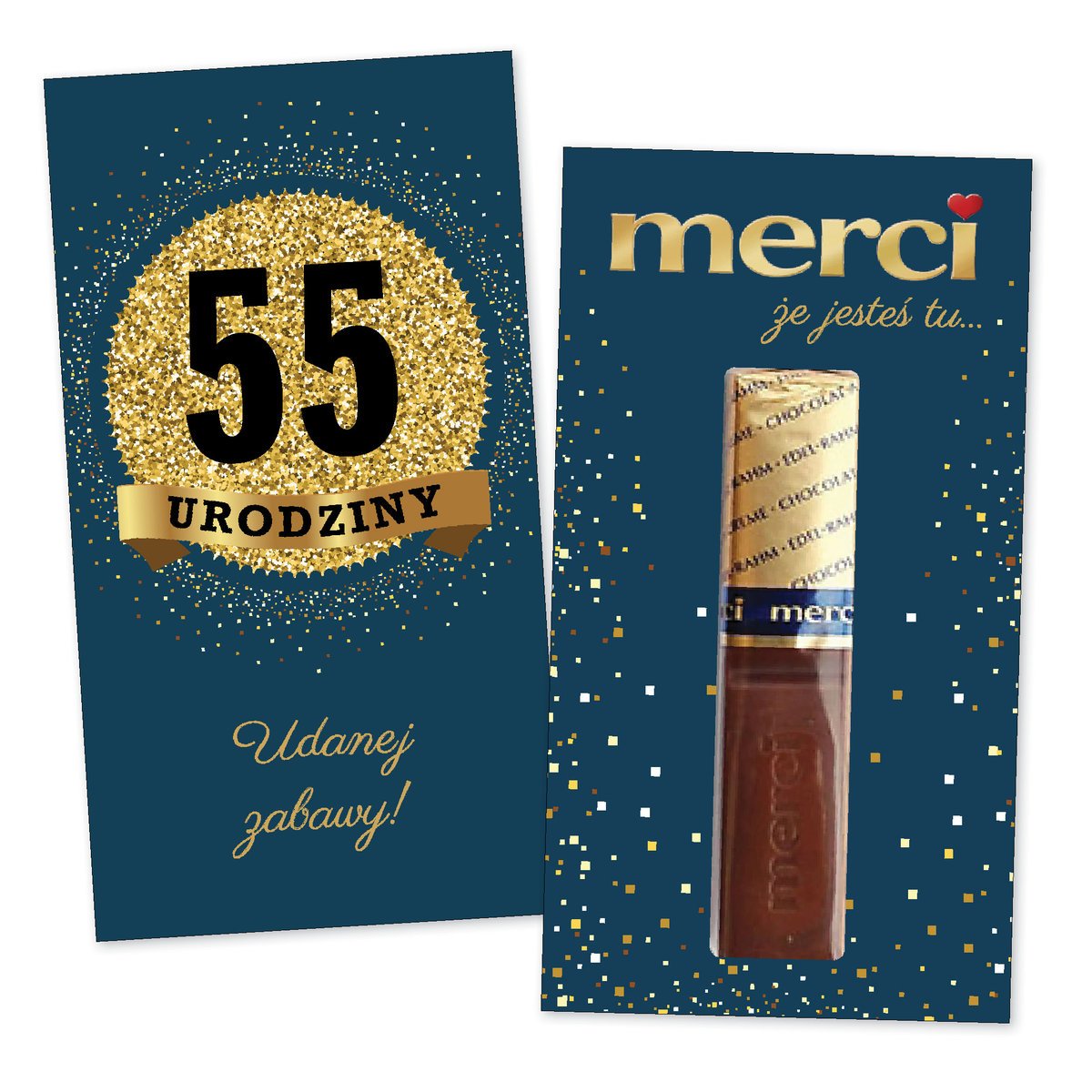 10x PODZIĘKOWANIA NA 55 URODZINY DLA GOŚCI merci lat - premium - GRANATOWY