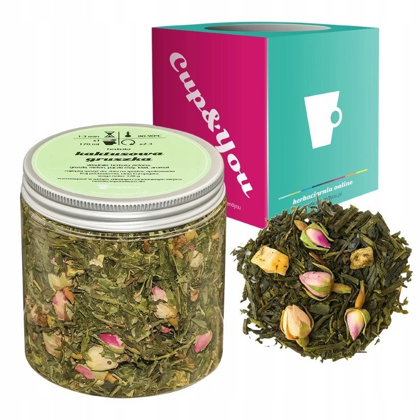 Zielona herbata KAKTUSOWA GRUSZKA melon pączki róży kiwi gruszki 120g - sypana liściasta herbata PREMIUM na prezent upominek podarunek Cup&You