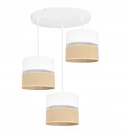 Lampy sufitowe - Lampa Wisząca Skandynawska Biały Abażur Juta Potrójna Na Kole Light Home - miniaturka - grafika 1