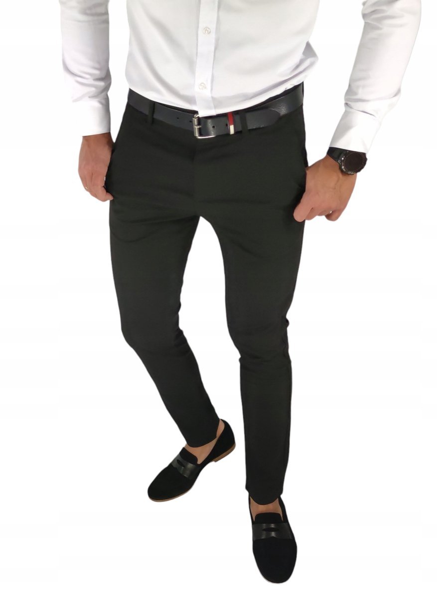 Spodnie wizytowe slim chino gładkie czarne DJ06 - W38