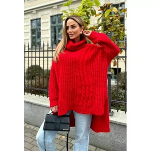 SWETER Z GOLFEM SOPHIA II PLUS SIZE POLSKI PRODUCENT J&K PREMIUM - CZERWONA - Swetry damskie - miniaturka - grafika 1