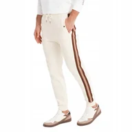 Dresy męskie - Spodnie męskie dresowe lampasy i ściągacze kremowe OM-PASK-0258 V3 roz. XXL - miniaturka - grafika 1