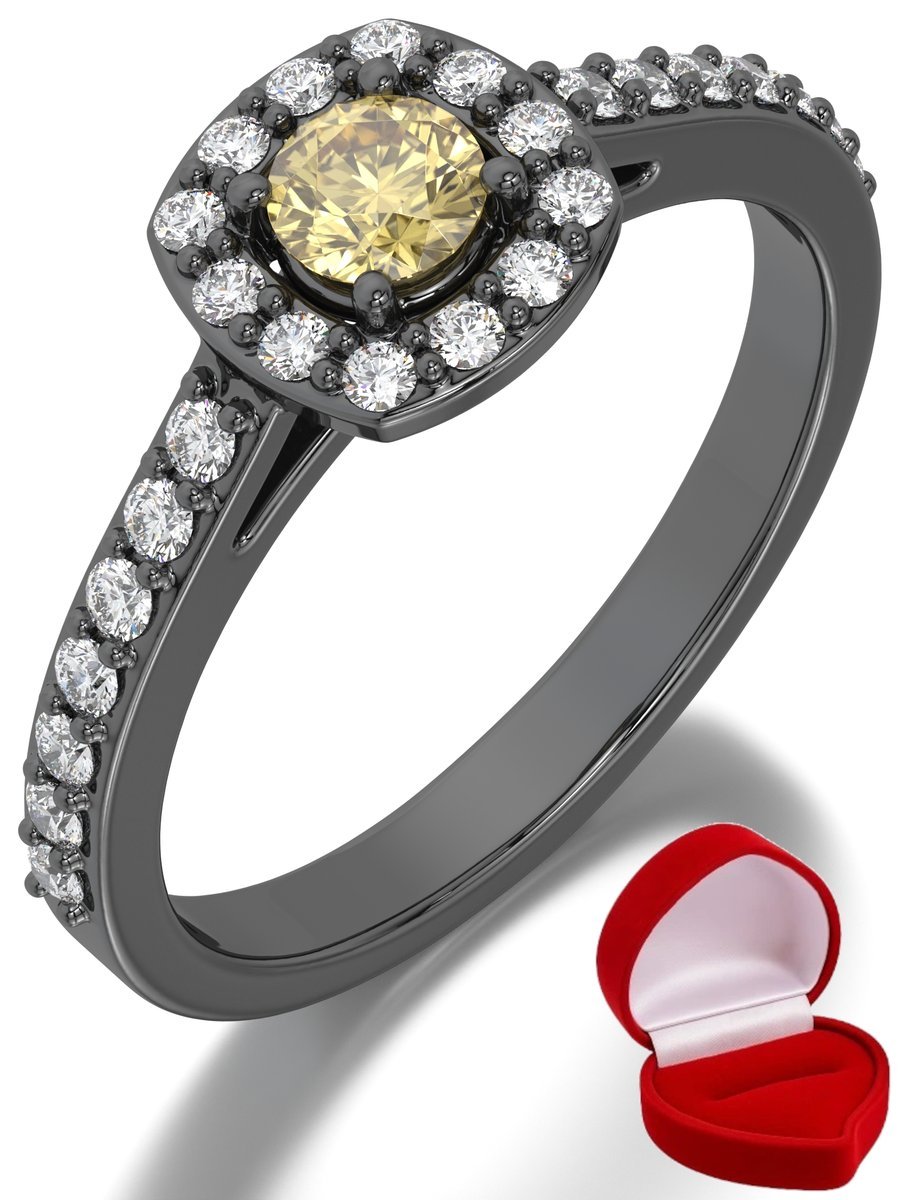 ZŁOTY PIERŚCIONEK ZARĘCZYNOWY 585 14k SZAFIR 0,24 ct CZARNE ZŁOTO R14
