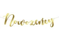 Dekoracje sali - Baner z napisem Nowożeńcy złoty - 90 cm - 1 szt. - miniaturka - grafika 1