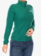 Bluzy sportowe damskie - Bluza polarowa damska The North Face 100 Glacier 1/4 Zip - evergreen - miniaturka - grafika 1