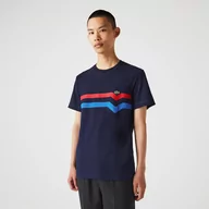 Koszulki męskie - Lacoste Męski T-shirt z bawełny organicznej w paski, Made in France - miniaturka - grafika 1