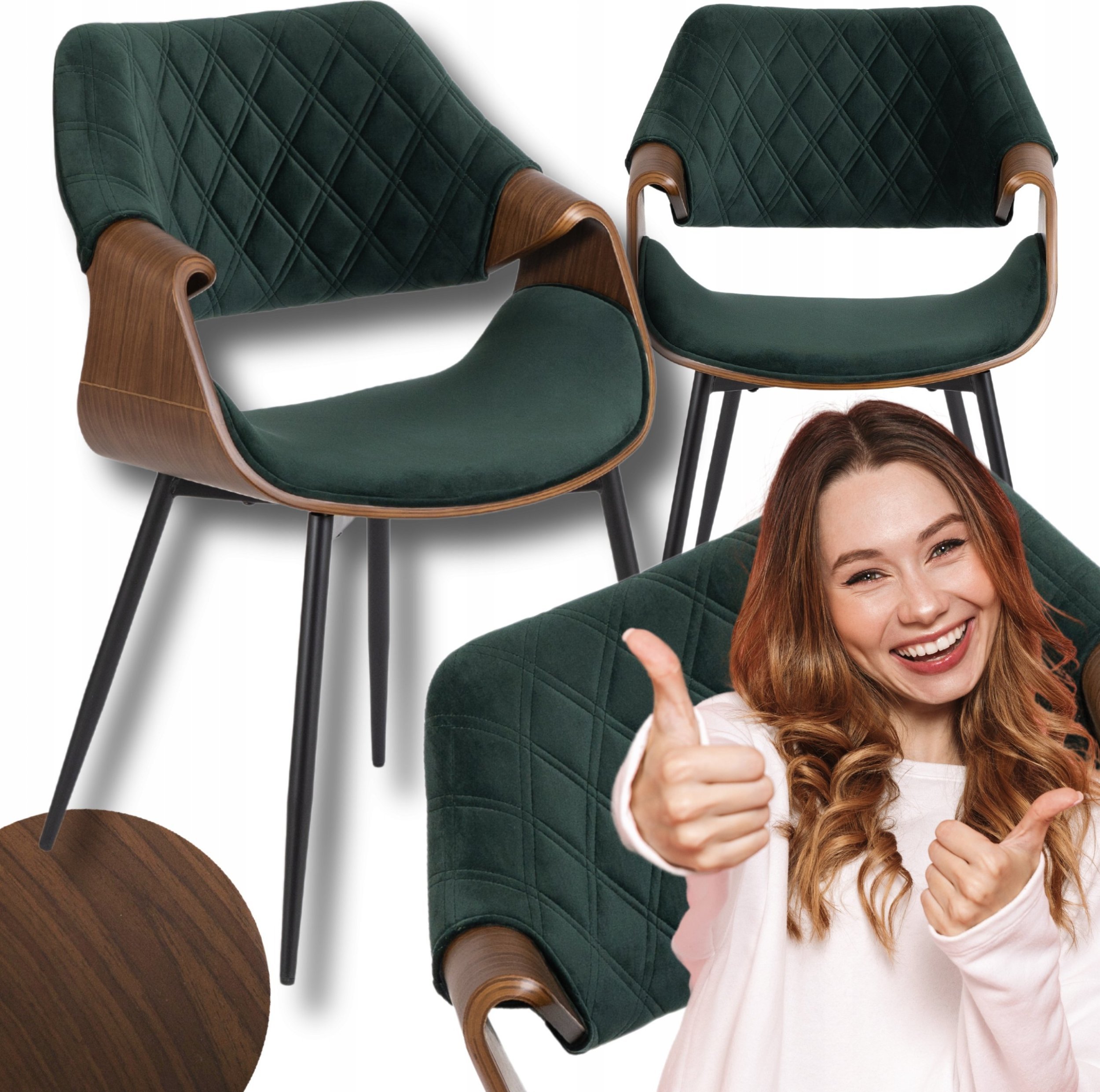 Krzesło Tapicerowane Drewno Gięte DAKOTA Orzech Zielone Do Salonu Loft