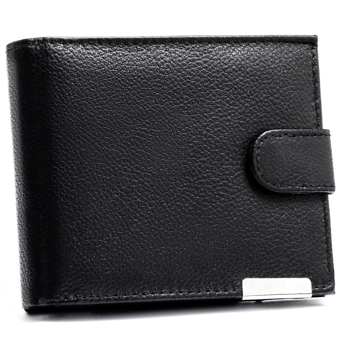 Portfel męski skórzany 4U CAVALDI rfid stop klasyczny poziomy na zatrzask elegancki czarny