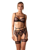 Komplety bielizny - Obsessive Komplet Nuites 3-częsciowy Czarny L/XL - miniaturka - grafika 1