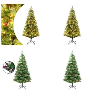 vidaXL Choinka z oświetleniem i szyszkami zielona 225 cm - Sztuczna choinka - Sztuczne choinki - Choinka z LED - Choinka z oświetleniem - Choinki - miniaturka - grafika 1