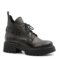 Botki damskie - Czarne skórzane sznurowane botki LM60483 - Neścior - miniaturka - grafika 1