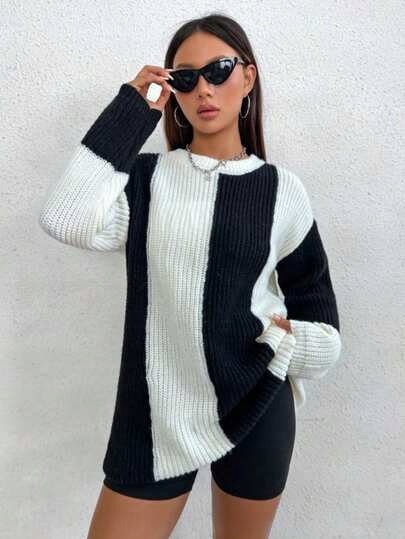 SHEIN SWETER Z DŁUGIM RĘKAWEM W PASKI 36 ŁŁN