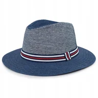 Czapki męskie - Letni kapelusz męski granatowy PANAMA 69 Pako Jeans - miniaturka - grafika 1