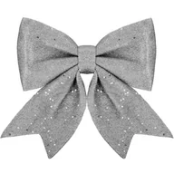 Ozdoby bożonarodzeniowe - Kokardka na choinkę brokatowa 20 cm ozdoba świąteczna zawieszka srebrna - miniaturka - grafika 1