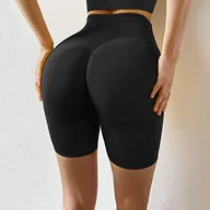 Spodenki damskie - EULLA Damskie krótkie legginsy bezszwowe z wysokim stanem Hotpants nieprzezroczyste sportowe Push Up Booty Biker Yoga Fitness Gym szorty, czarny, L - miniaturka - grafika 1