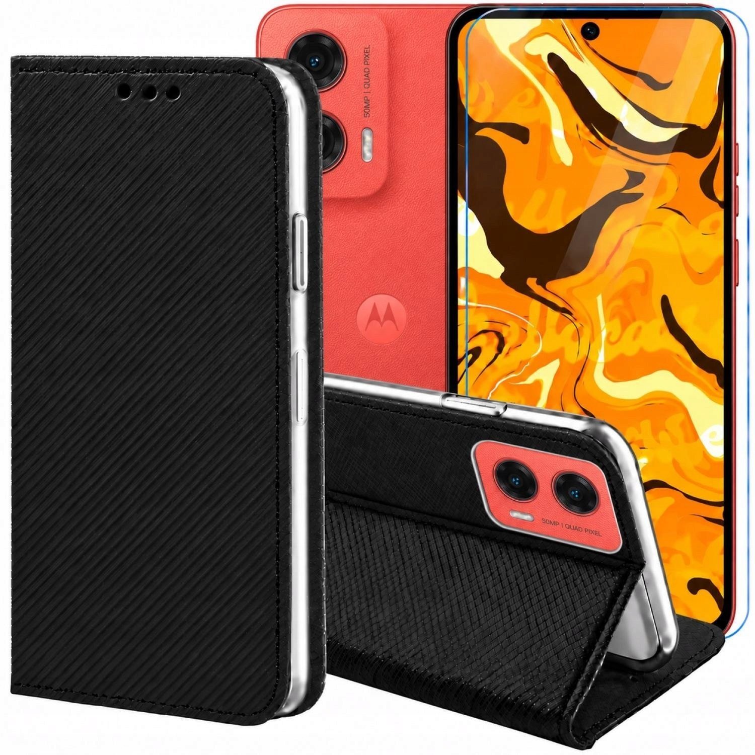 Hello Case Etui z Klapką Do Motorola Moto G35 5G Czarne, Zamykane, Kabura Szkło