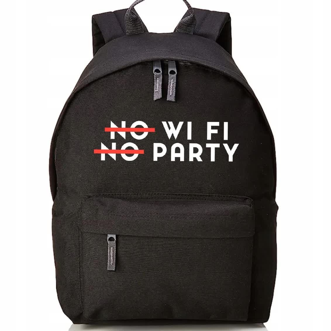 Plecak Szkolny Czarny Zabawne NO WIFI NO PARTY Zespoły Koncerty Merch Wzory