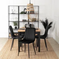 Stoły z krzesłami - Zestaw Stół Kwadratowy Rozkładany MAX 80-160 cm Dąb Craft i 4 Krzesła Tapicerowane IBIS Czarne Welurowe - miniaturka - grafika 1