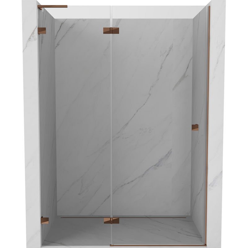 Mexen Lunar L drzwi prysznicowe uchylne lewe 130 cm, transparent, różowe złoto - 834L-130-000-60-00-L