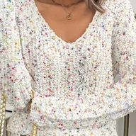 Swetry damskie - TEMU Damski sweter casualowy z dekoltem w kształcie litery V z kolorowym wzorem kwiatowym - miękki, wygodny i stylowy na wiosnę/leto/jesień, odzież - miniaturka - grafika 1