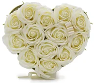 Dekoracje domu - Mydlany Flower Box - 13 Kremowych Róż w Pudełku w kształcie Serca - miniaturka - grafika 1