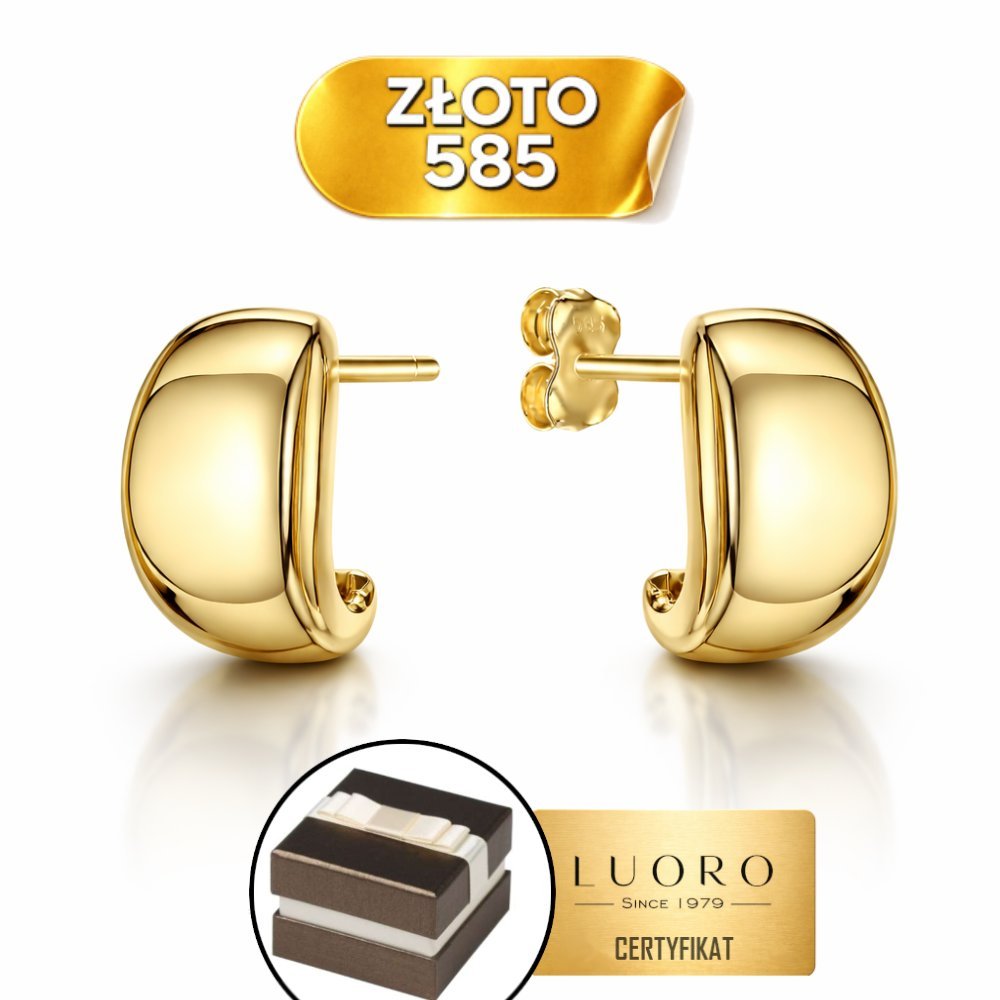 KOLCZYKI ZŁOTE 585 14K GŁADKIE ZAOKRĄGLONE SZTYFT ELEGANCKIE PREZENT