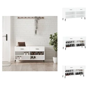 vidaXL Ławka na buty biała 102x35x55 cm materiał drewnopochodny - Stojaki i szafki na buty - Szafki na buty - miniaturka - grafika 1