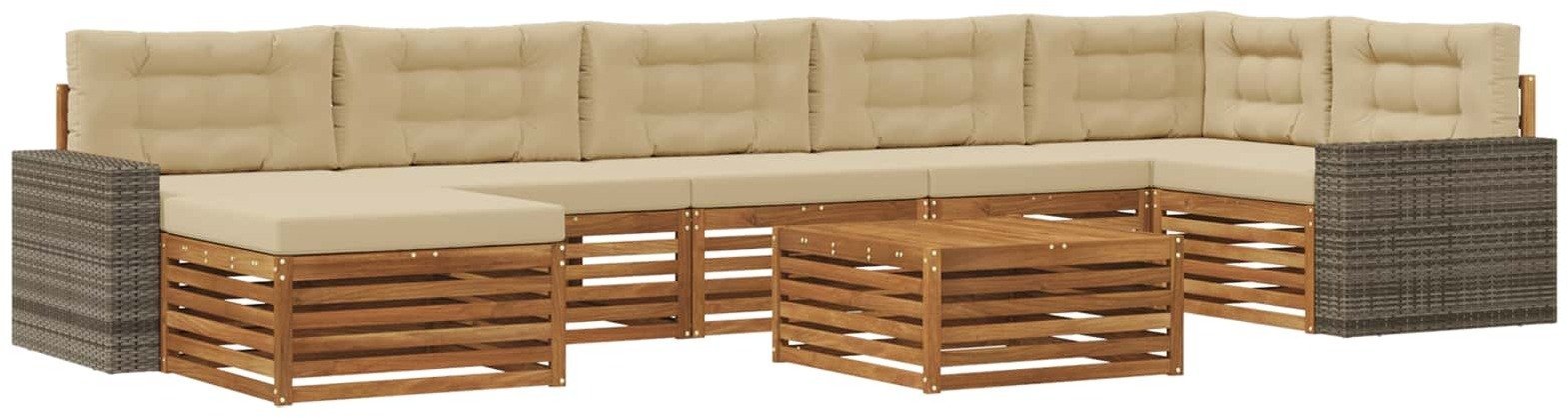vidaXL Zestaw sof na zewnątrz z poduszką 8 pcs Naturalny i Beżowy