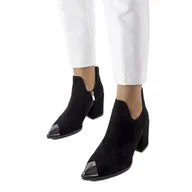 Botki damskie - Czarne skórzane botki Karino - miniaturka - grafika 1