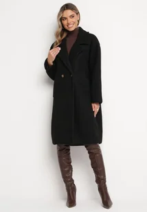 Czarny Dwurzędowy Płaszcz z Wełną Sora - Płaszcze damskie - miniaturka - grafika 1