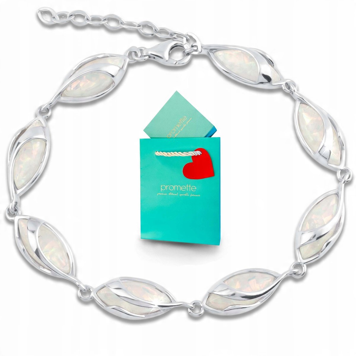 Srebrna bransoletka z opalem białym z opalami damska kamień srebro 925