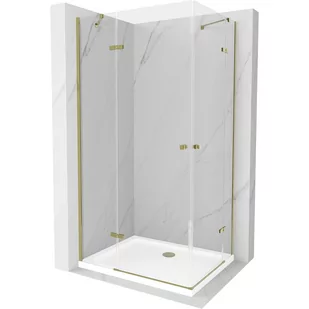 Mexen Roma Duo kabina prysznicowa uchylna 100x90 cm, transparent, złota + brodzik Flat - Kabiny prysznicowe - miniaturka - grafika 1