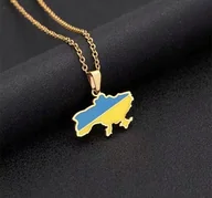 Wisiorki - Patriotyczny Naszyjnik Wisiorek Mapa Ukrainy Flaga Ukraina Złoty prezent - miniaturka - grafika 1
