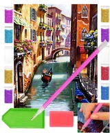 Zabawki kreatywne - Haft diamentowy OBRAZ duży 30x40 WENECJA gondola zabawki kreatywne plastyczne - miniaturka - grafika 1