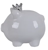 Skarbonki - SKARBONKA ŚWINKA BIAŁA ZE SREBRNĄ KORONĄ MAŁA - miniaturka - grafika 1