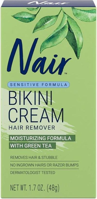 Nair Krem do usuwania włosów - Zielona herbata - 48 G - Krem do bikini - skóra wrażliwa