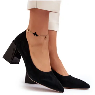 Vinceza Zamszowe Czółenka Na Słupku Czarne Alessyndra - Czółenka - miniaturka - grafika 1