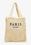 Torebki damskie - Beżowa Pleciona Torebka Shopper Ozdobiona Napisem Lavauri - miniaturka - grafika 1
