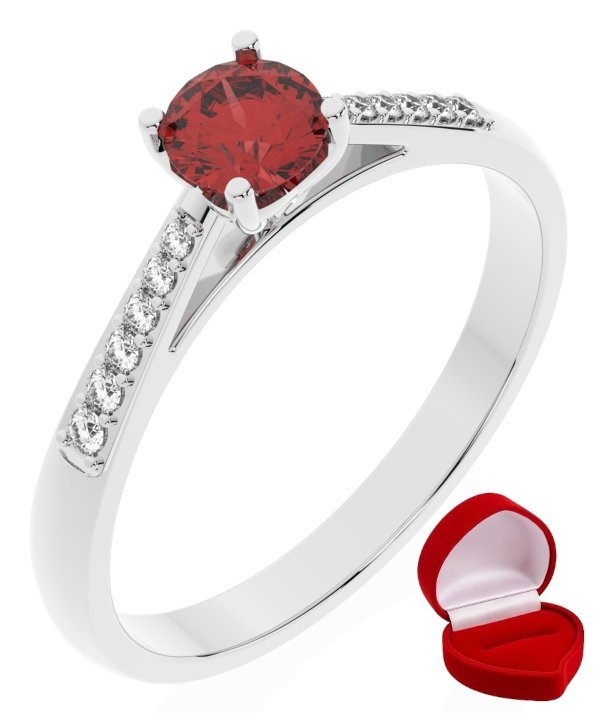ZŁOTY PIERŚCIONEK ZARĘCZYNOWY 585 14k RUBIN 0,30 ct BIAŁE ZŁOTO R13