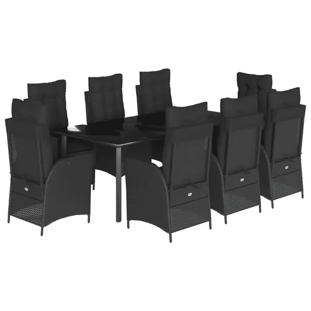 Zestaw Mebli Ogrodowych Rattan PE Czarny, Stół 200x100x74, Krzesła 57x61